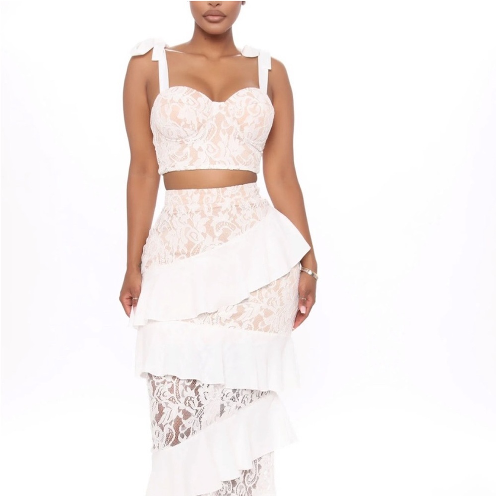 Fashion nova laced for Brunch Maxi  skirt set Bridal White Size S